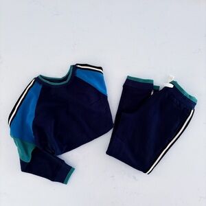 NWOT Hanna Andersson Blue and Green Athletic Sweatshirt Sweatpant Set 6-7yo.